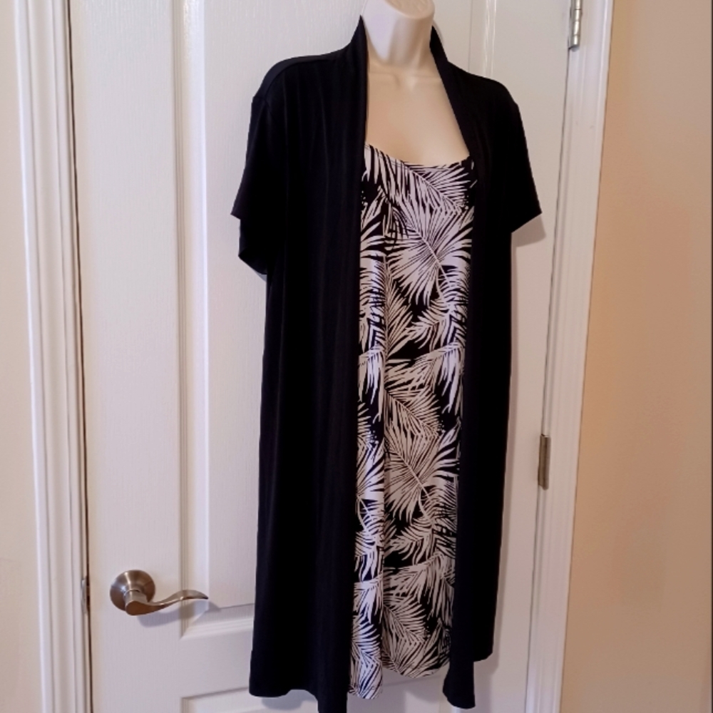 ENFOCUS Short Sleeve 1-Pc Tunic Dress  Open Front Cover Black/White Size 20W